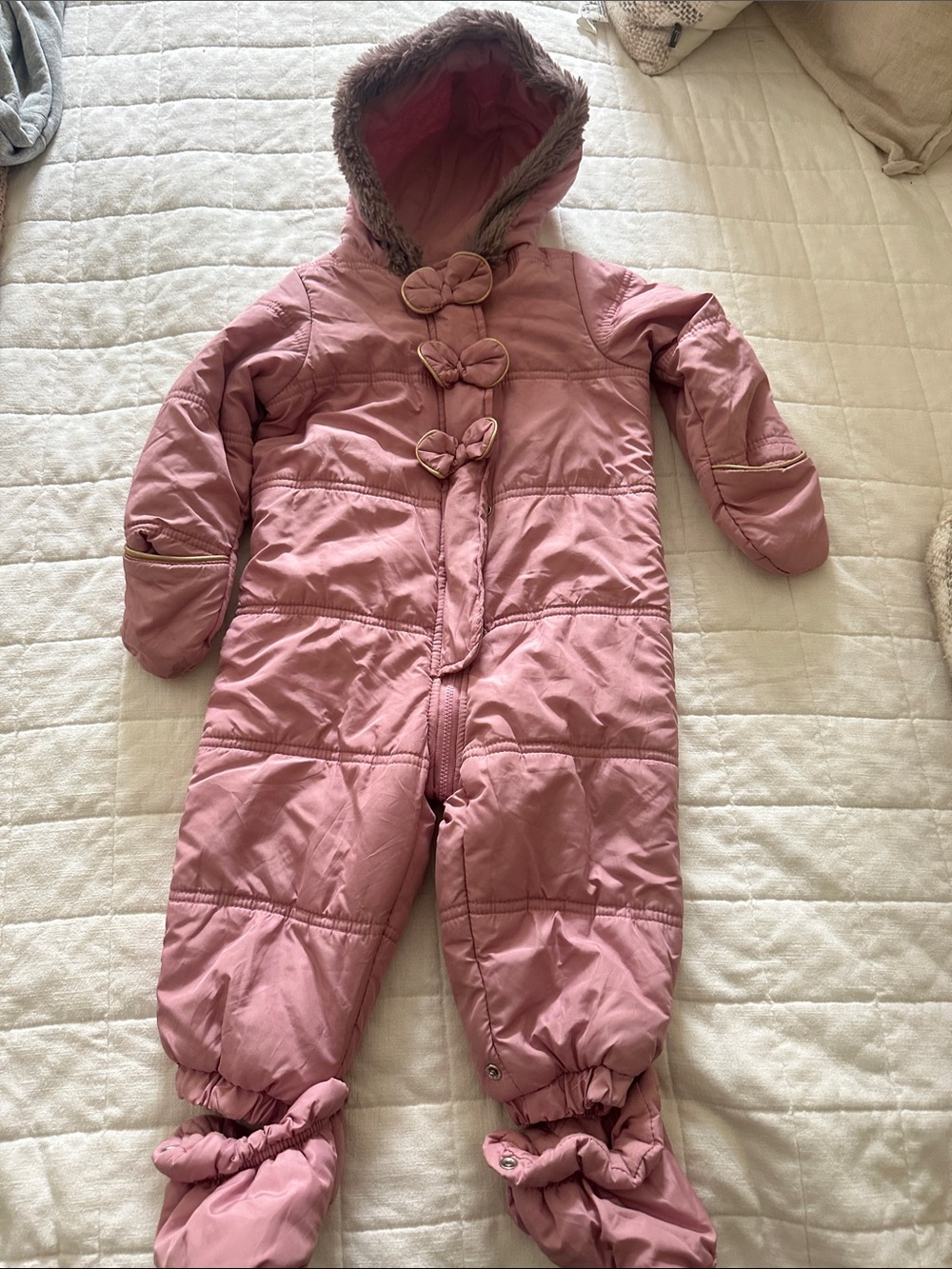 First Impressions Pink Hooded Puffer Baby One-Piece Snowsuit